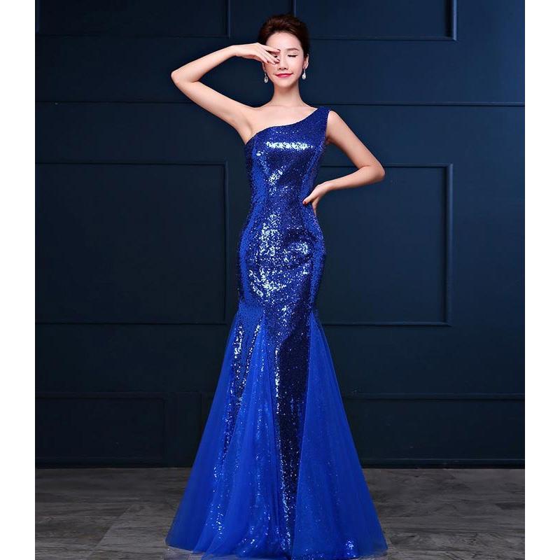 ドレス 結婚式 スパンコールドレス ネイビー パーティー 発表会