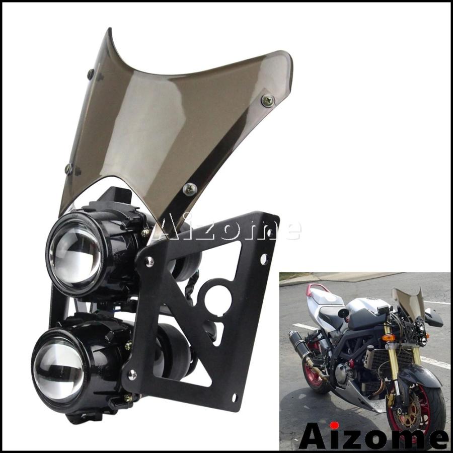 新品未使用】 ダブル ヘッドライト 専用ステー付き チョッパー