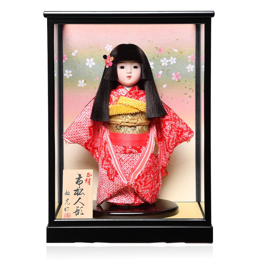 市松人形 赤い和服 伝統工芸品 ガラスケース付き 春峰作 - メルカリ