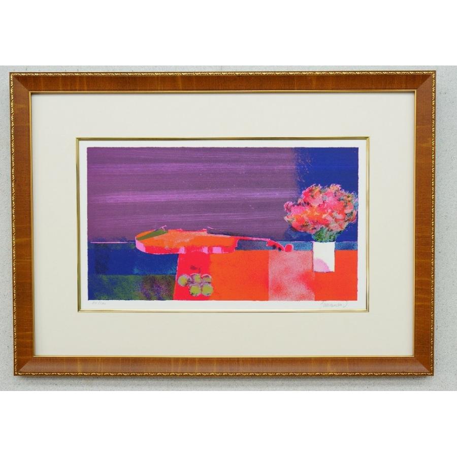 作家ギヤマン作品名花とヴァイオリン39/200 リトグラフ