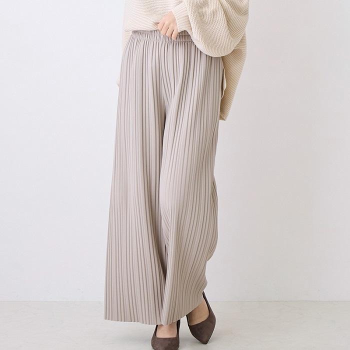 裏起毛 プリーツパンツ 秋冬 セルフカット プリーツ パンツ レディース