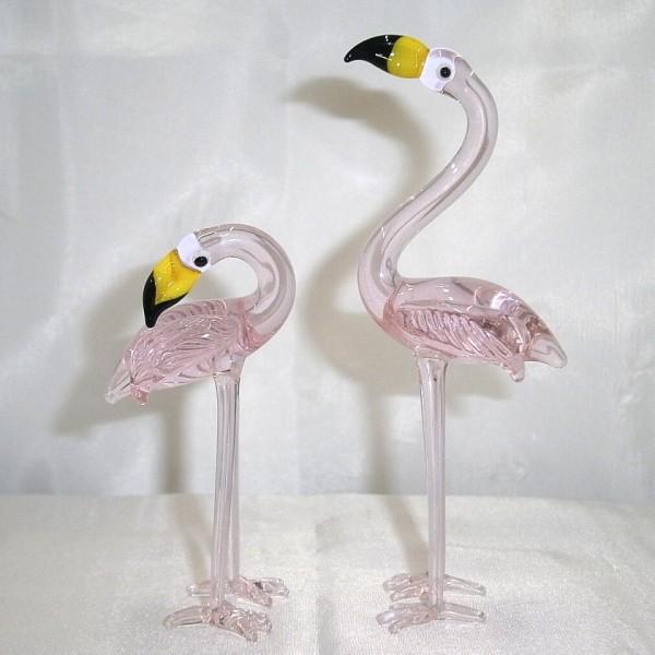 ガラス細工 鳥 インテリア雑貨 ミニチュア 置物【二羽のフラミンゴ