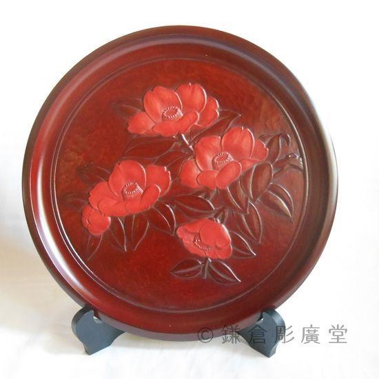 鎌倉彫 新古鏡盆 一尺一寸 枝椿 花朱蒔 : 鎌倉彫廣堂 - 通販 - Yahoo