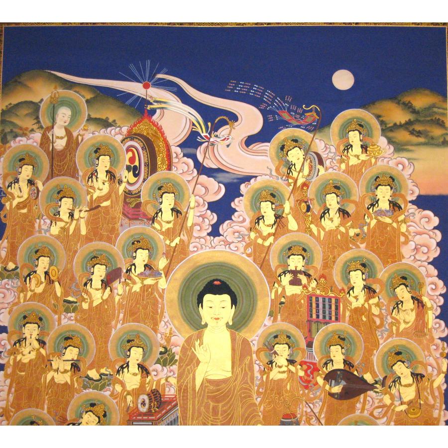 掛け軸 阿弥陀三尊廿五菩薩来迎図 山越春紀 (真筆・新品) : 掛け軸の