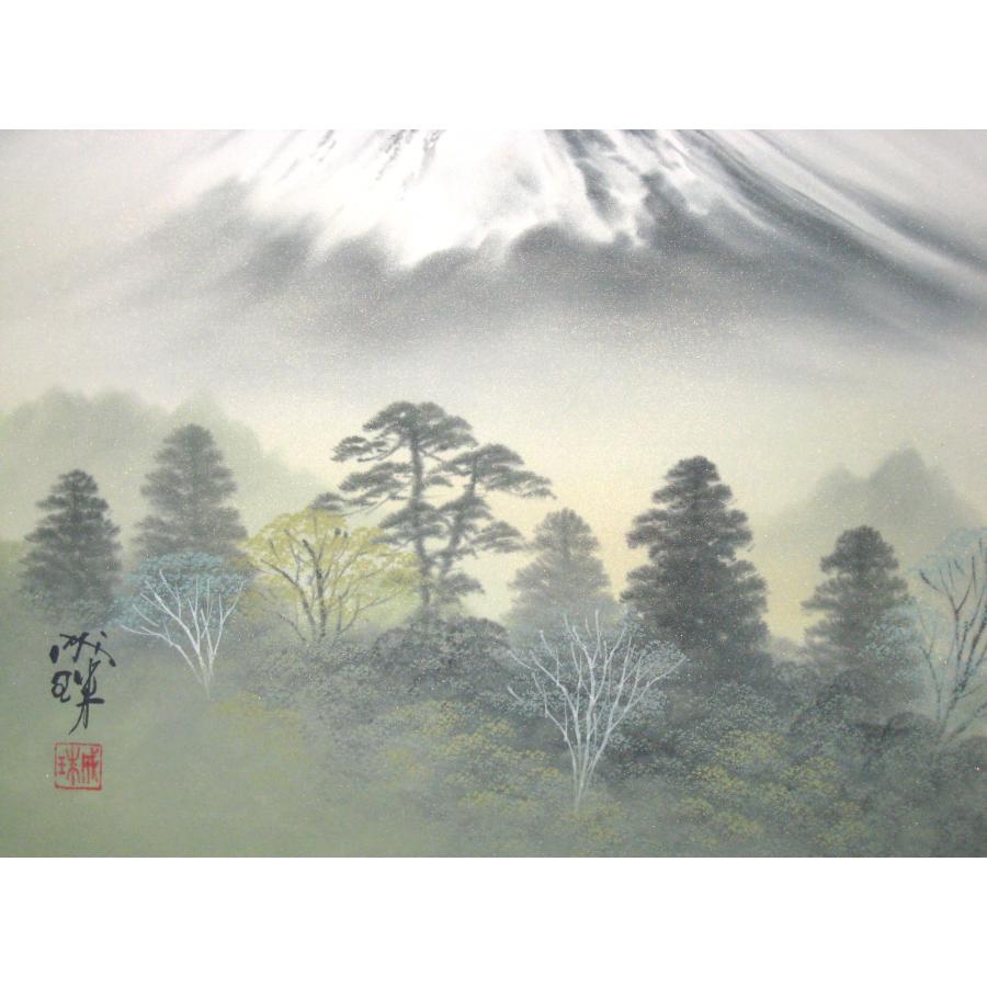 掛け軸 掛軸 富峰風景(富士山) 成瑞 (真筆・中古) 共箱・タトウ箱付