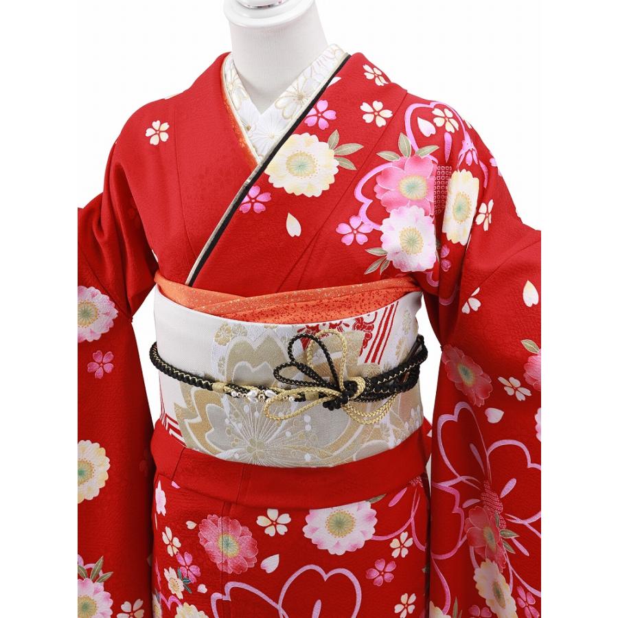 振袖用 正絹 帯揚げ・帯締め・重ね衿・半衿 4点セット オレンジ系 h