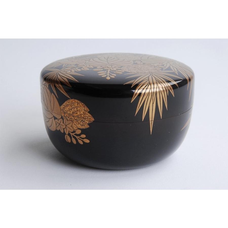 平石晃祥 黒漆塗金蒔絵桐竹文内梨地 棗 二重箱 茶道具 茶入 : 古美術