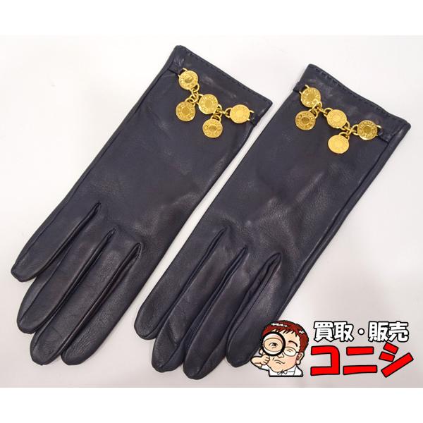 HERMES ブラックレザー手袋 ゴールド金具付き 【公式通販】