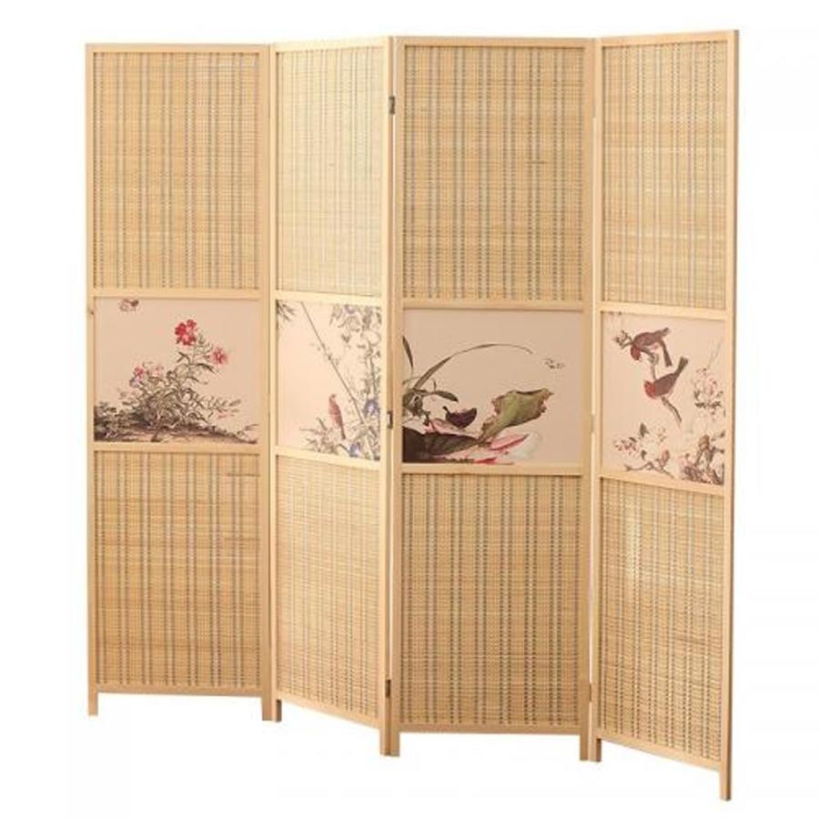 パーテーション 折り畳み式 間仕切り 4連 自立式 油絵屏風 禅味 衝立