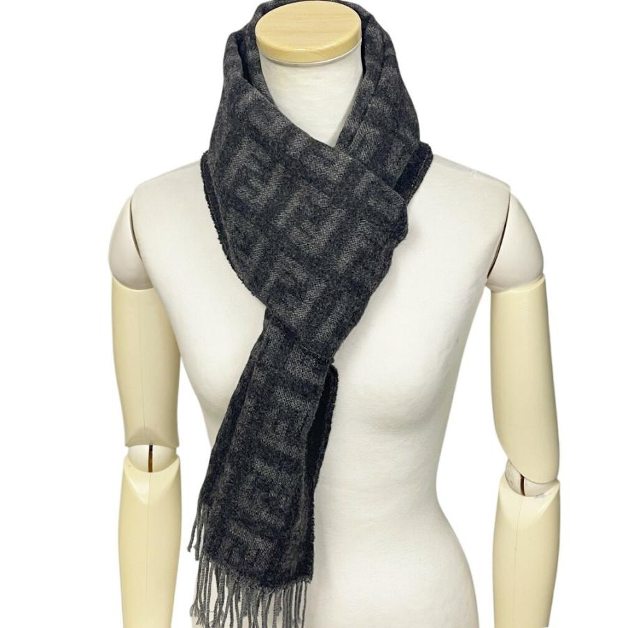 FENDI（フェンディ） マフラー ズッカ柄 フリンジマフラー ウール