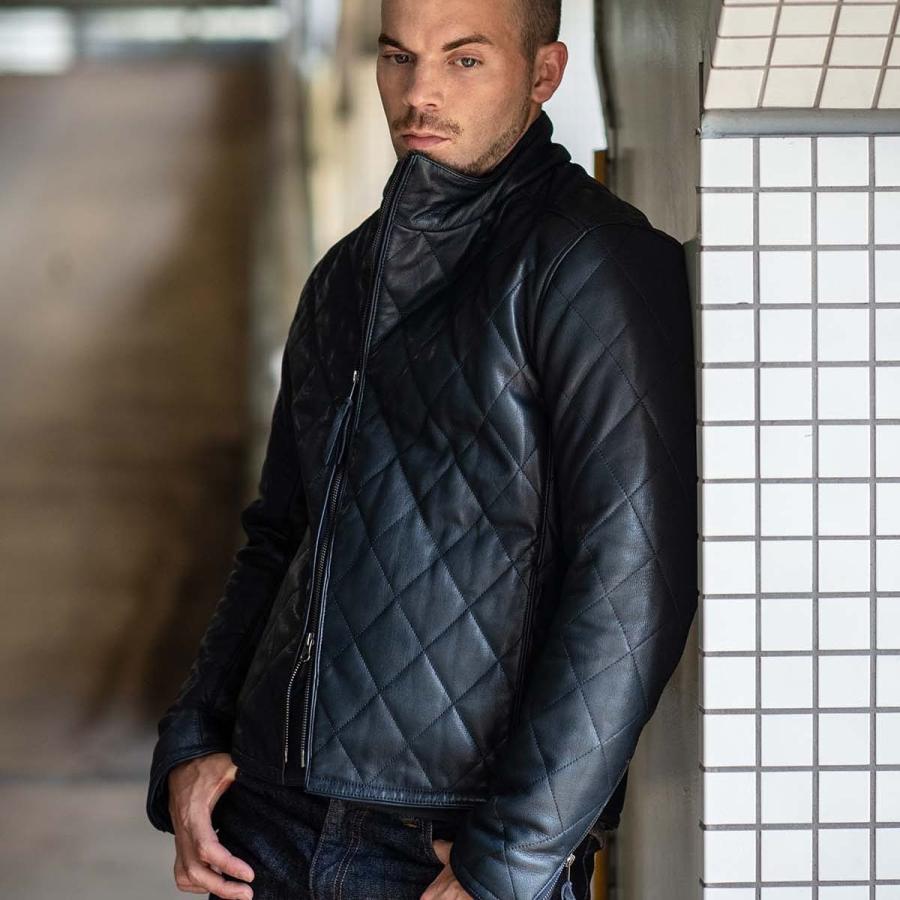 極美品○KADOYA カドヤ レザージャケット フード 山羊革 ネイビー