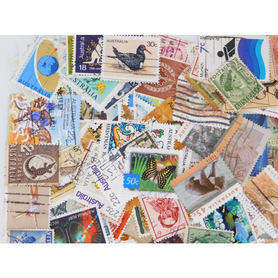 海外切手 オーストラリア 100枚 中・大型切手が中心 記念切手 使用