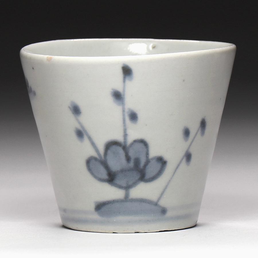 195 古伊万里染付〇中笹舟散図蕎麦猪口 江戸中期 195 古