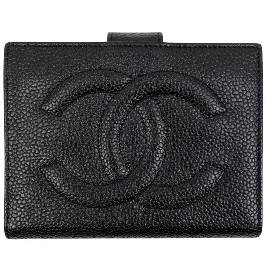 CHANEL がま口 二つ折り財布 キャビアスキン ココマーク ブラック
