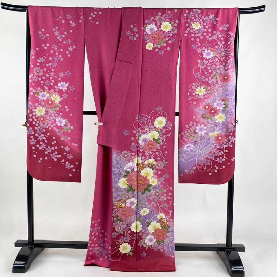 美品】 振袖 ショップ 身丈168.5cm 裄丈68cm L 袷 牡丹 桜 箔 銀通し