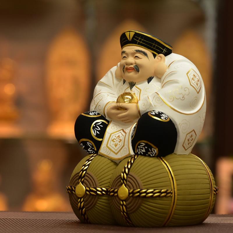 開運招福-木彫り 仏像 【宝珠大黒天（大国主神）】 桧木 坐2.5寸 極