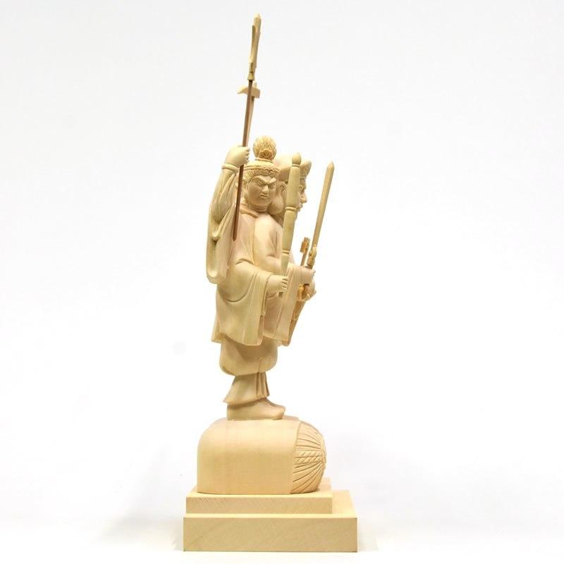 木彫り仏像 【三面出世大黒天】桧木 立5.0寸 総丈33cm 比叡山形三面