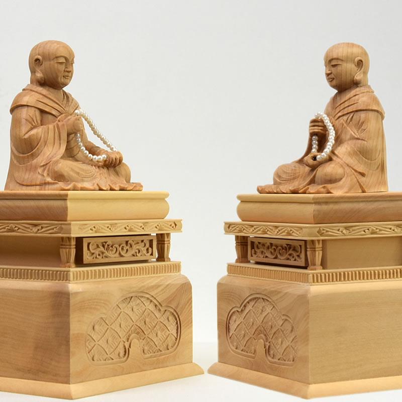 木彫り仏像 【蓮如上人・親鸞聖人】セット 柘植 坐2.0寸 浄土真宗西