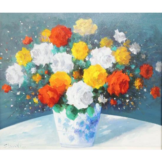 画家haru油彩画F25号相当☆薔薇☆肉筆画＊一点物＊静物画☆ 画家haru