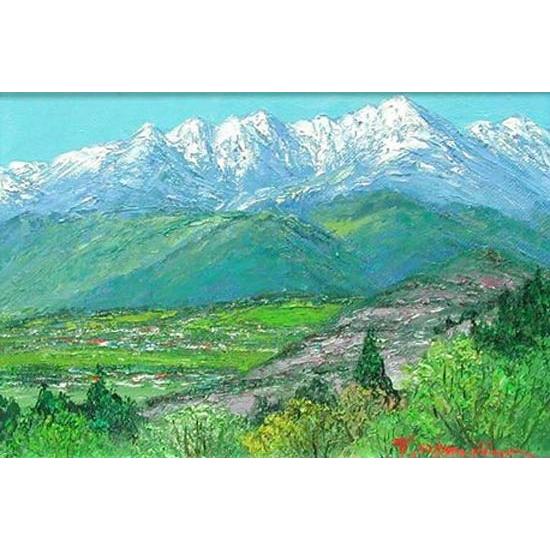 絵画 油絵 木曽 駒ヶ岳 （岡島哲夫） 【海・山】【肉筆】【油絵