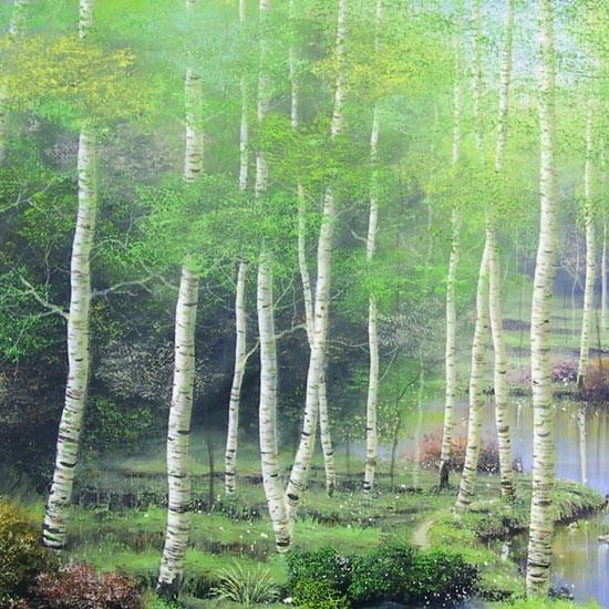 絵画 油絵 作者不詳 肉筆油絵 風景画 白樺林の道 楽天市場】絵画 油絵