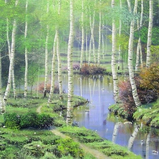 油絵 F30号 絵画 印象画 肉筆 油画 木漏れ日 広場 こどもたち