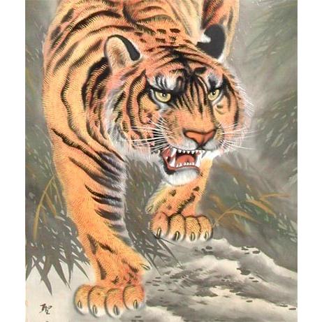 掛け軸 田中香石 猛虎之図 絹本 希少 軸装 茶道具 掛軸 美品 です