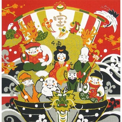 モダン掛け軸 タペストリー 七福神 （掛軸小物なし） 【掛軸