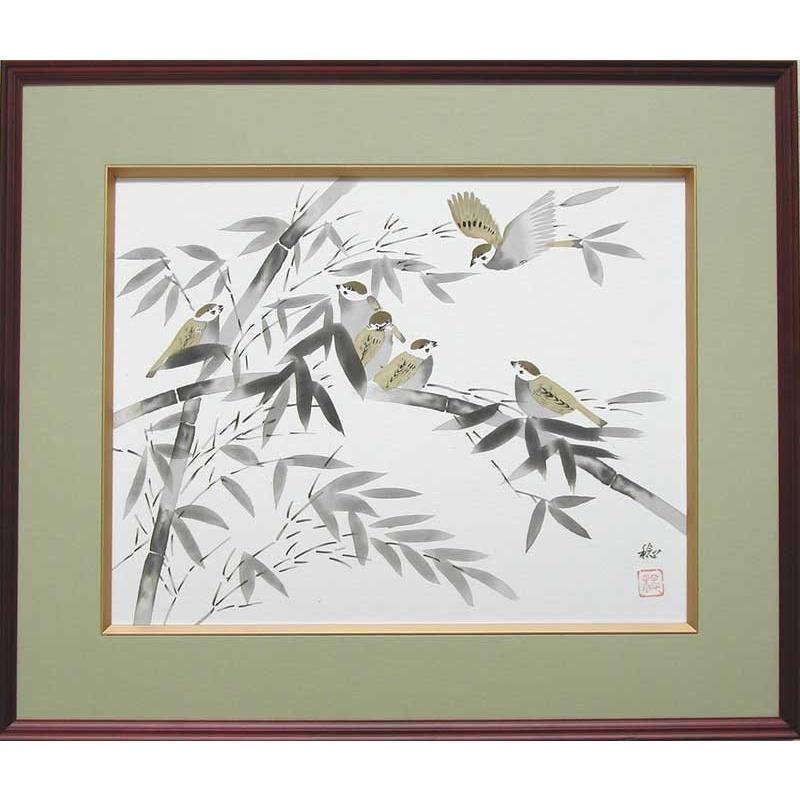 絵画 日本画 竹雀 （岡田稔） 【肉筆】【日本画】【静物・動物画】【6