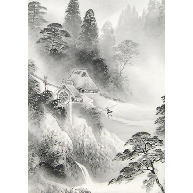 水墨画 掛軸 自然の風景 中国の水墨画 山水風景 掛け軸 未使用品