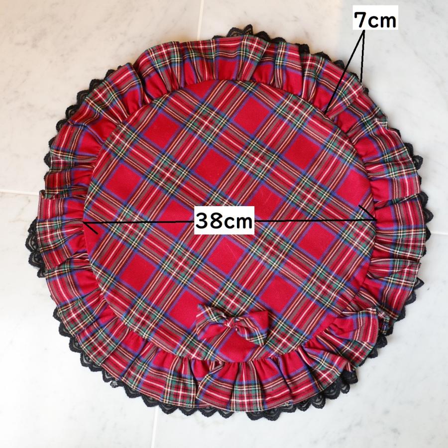 サークルカフェマット（チェック＆フェイクファー）｜小型犬 お出かけ