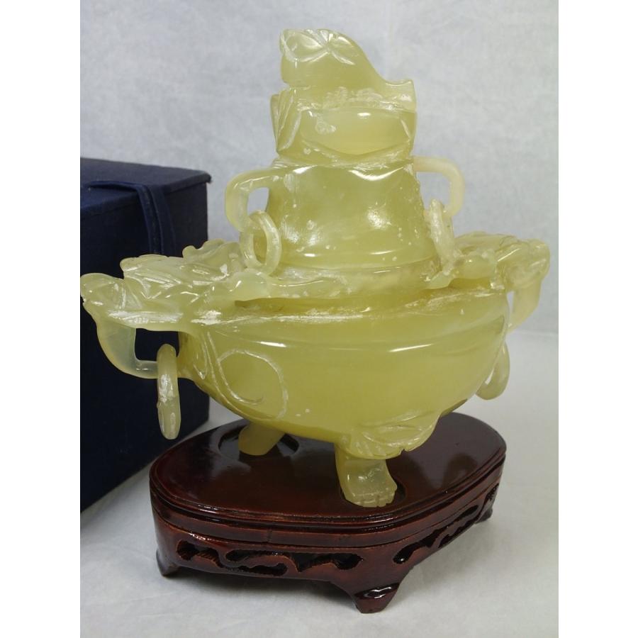 中国白銅龍神獣刻純銀火屋約18g付三つ足香炉UR8073