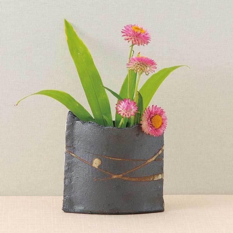 花器 フラワーベース 常滑焼 石堂粉引楕円花器 日本製 花瓶 ブラウン