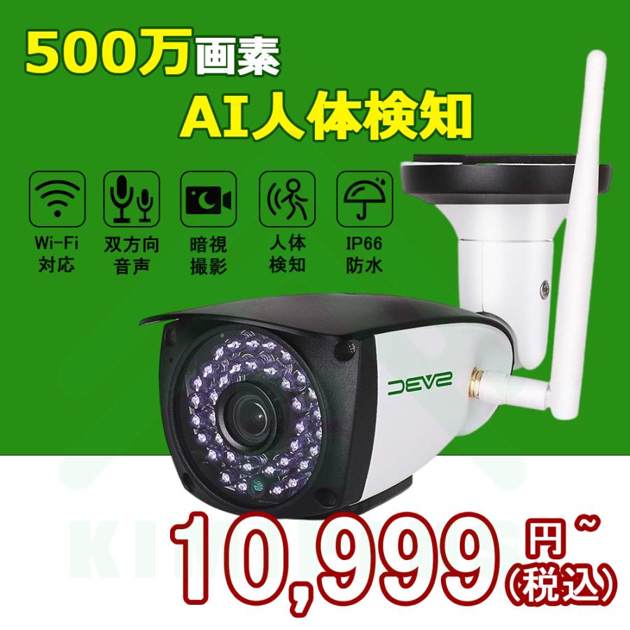 防犯カメラ 屋外 監視カメラ wifi 500万画素 AI人体検知 ネットワーク