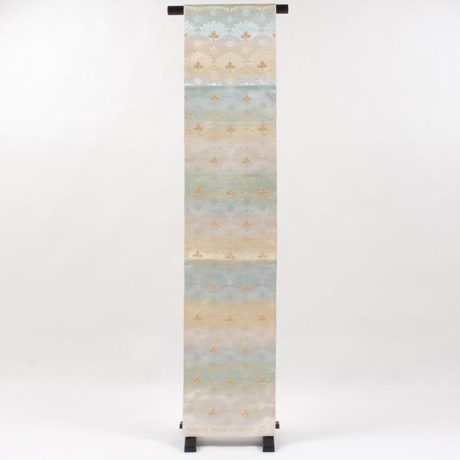 きもの 和 袋帯 正絹 桝屋高尾 ねん金綴錦 松笠並び文 水色 銀 手織り