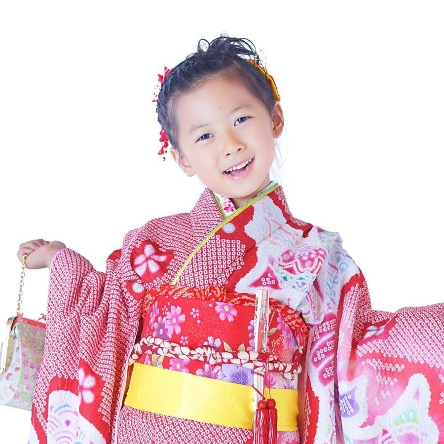 NISHIORI 絞り レンタル商品 7歳の七五三 女の子 四つ身 着物 帯 フル