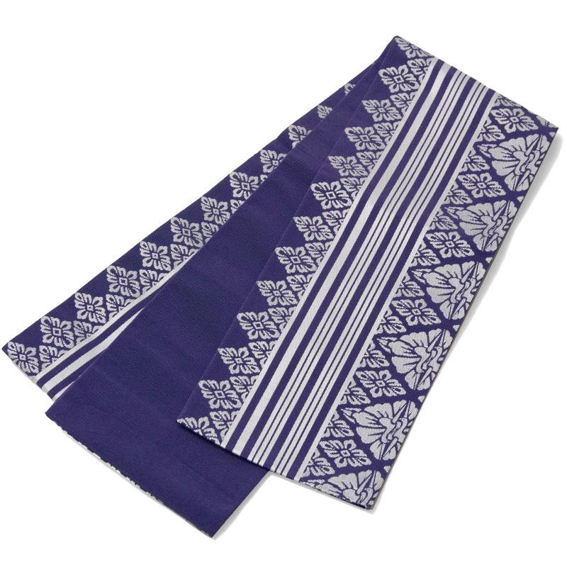 撫松庵 半幅帯 献上柄 ネイビー グレー レトロ シック オールシーズン