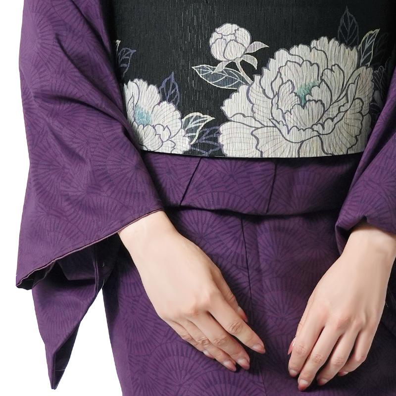 着物 紫 JAPAN MODE 扇模様 袷 洗える着物 仕立て上がり TEIJIN 帝人