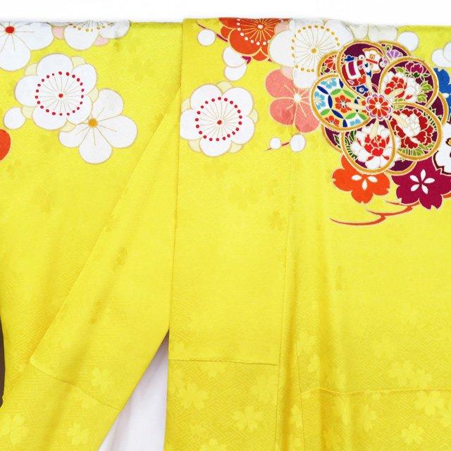 振袖 着物 中古 リサイクル 正絹 金駒刺繍 花模様 梅 桜 鹿の子 地模様