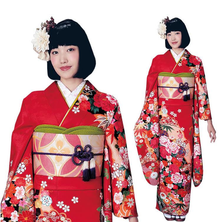 H.L（アッシュ・エル） 振袖3点セット 赤地手毬と芍薬 吉祥紋様 振袖