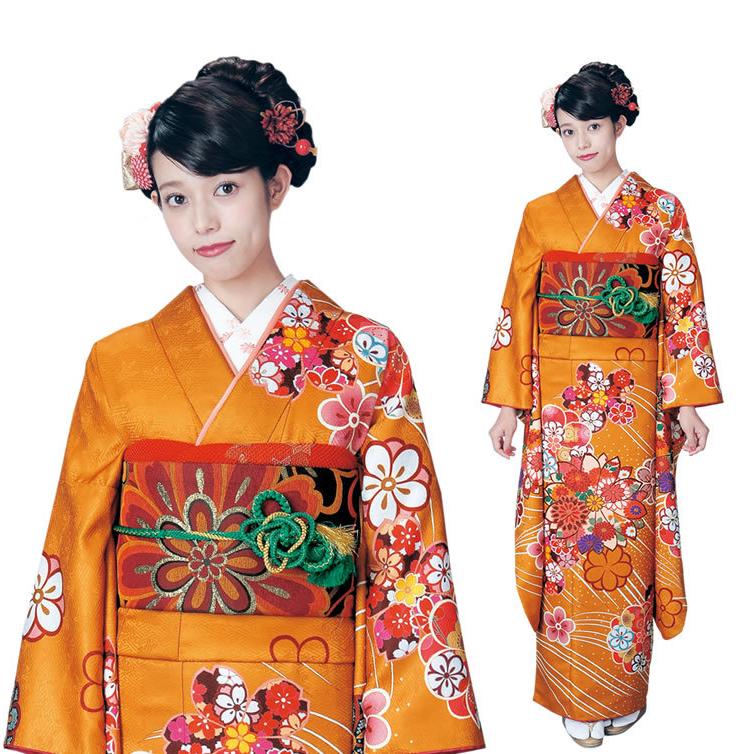 H.L（アッシュ・エル） 振袖3点セット 渋濃オレンジ地吉祥華紋 振袖