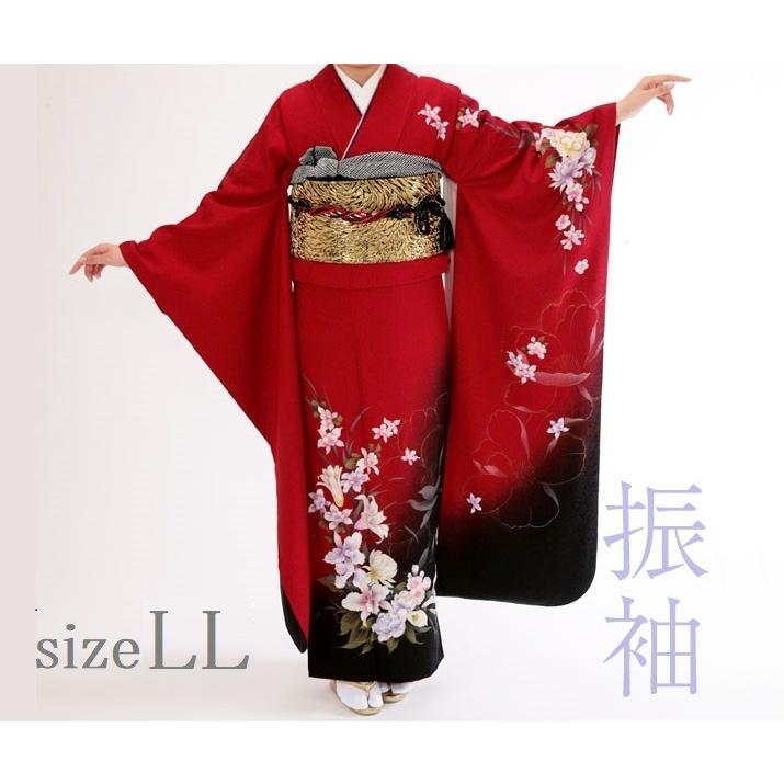 振袖フルセット】赤と黒の鶴刺繍振袖と帯 振袖フルセット】赤と黒の鶴