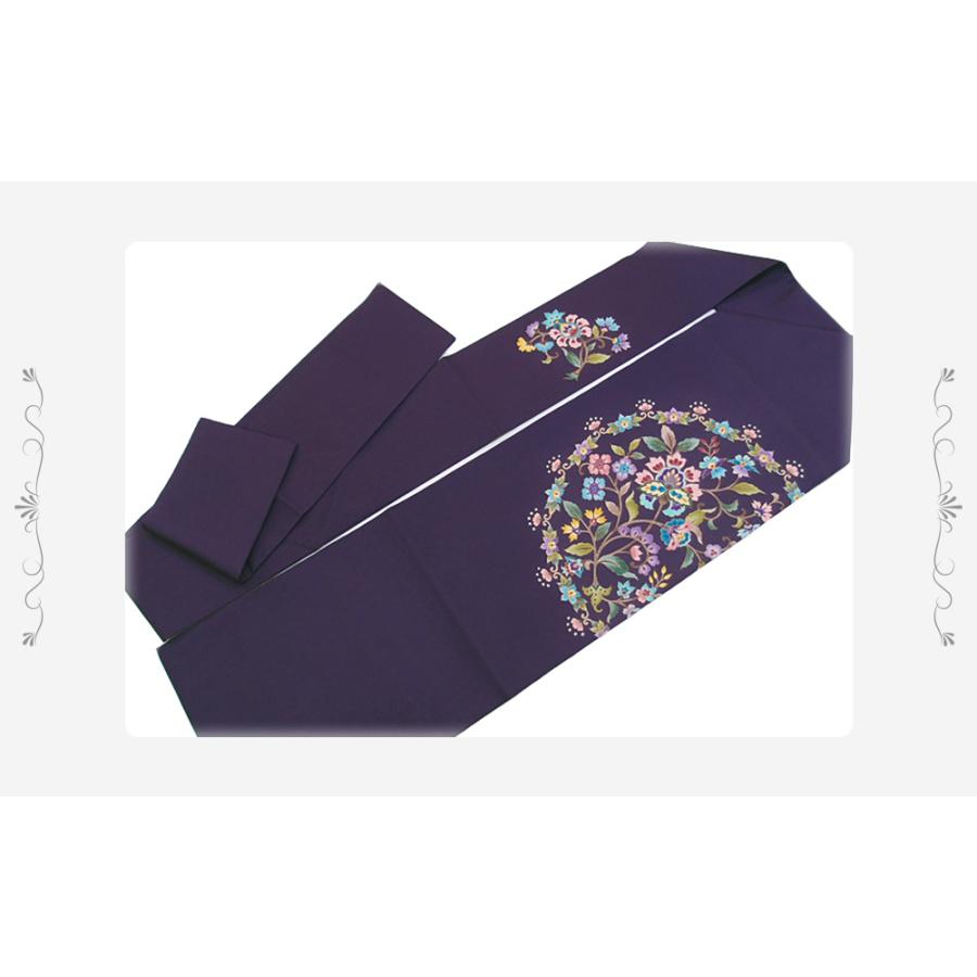 岡重 名古屋帯 九寸 紫 更紗柄 京友禅 正絹 五泉 駒塩瀬 未仕立て品 九