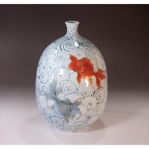 染錦金彩金魚絵花瓶｜有田焼 陶芸作家 藤井錦彩作 : 有田焼 藤井錦彩窯