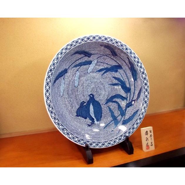染付鶉絵飾り大皿｜有田焼 陶芸作家 藤井錦彩作 : 有田焼 藤井錦彩窯