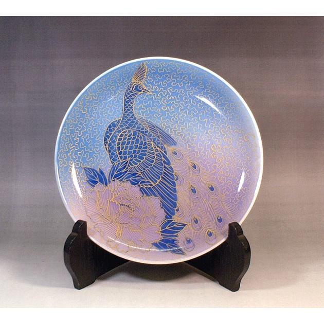 金彩釉裏紅孔雀牡丹絵飾り皿｜有田焼 陶芸作家 藤井錦彩作 : 有田焼