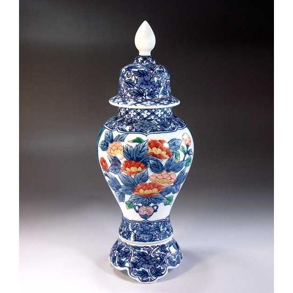 有田焼 古伊万里様式牡丹唐草割花篭絵飾り沈香壺｜陶芸作家 藤井錦彩