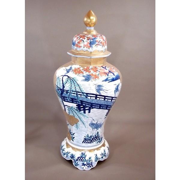 2934 有田焼 角福 沈香壺 六角飾壺 金彩染錦 間取花絵 2934 有田焼 角