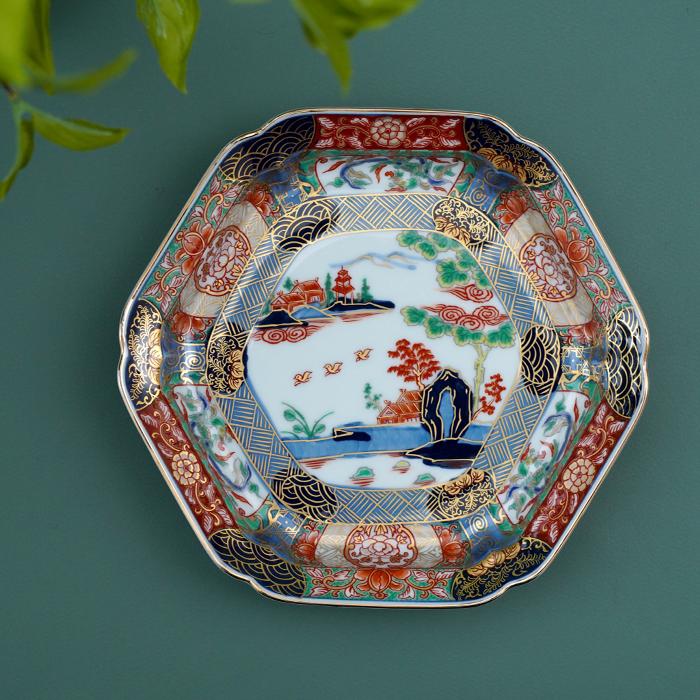 有田焼 復刻古伊万里 錦色絵六角焼皿18cm 【全国送料無料】 日本製 和