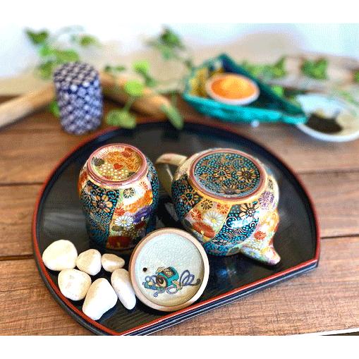 九谷焼 高級 陶磁器 急須2点セット 小 金花詰 青粒 傑作 裏絵(Kutani